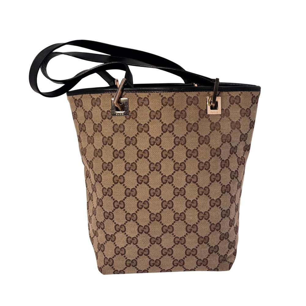 Gucci GG Abbey bucket tote monogram canvas m, silver hdwr vintage 8" x 10" x 4"